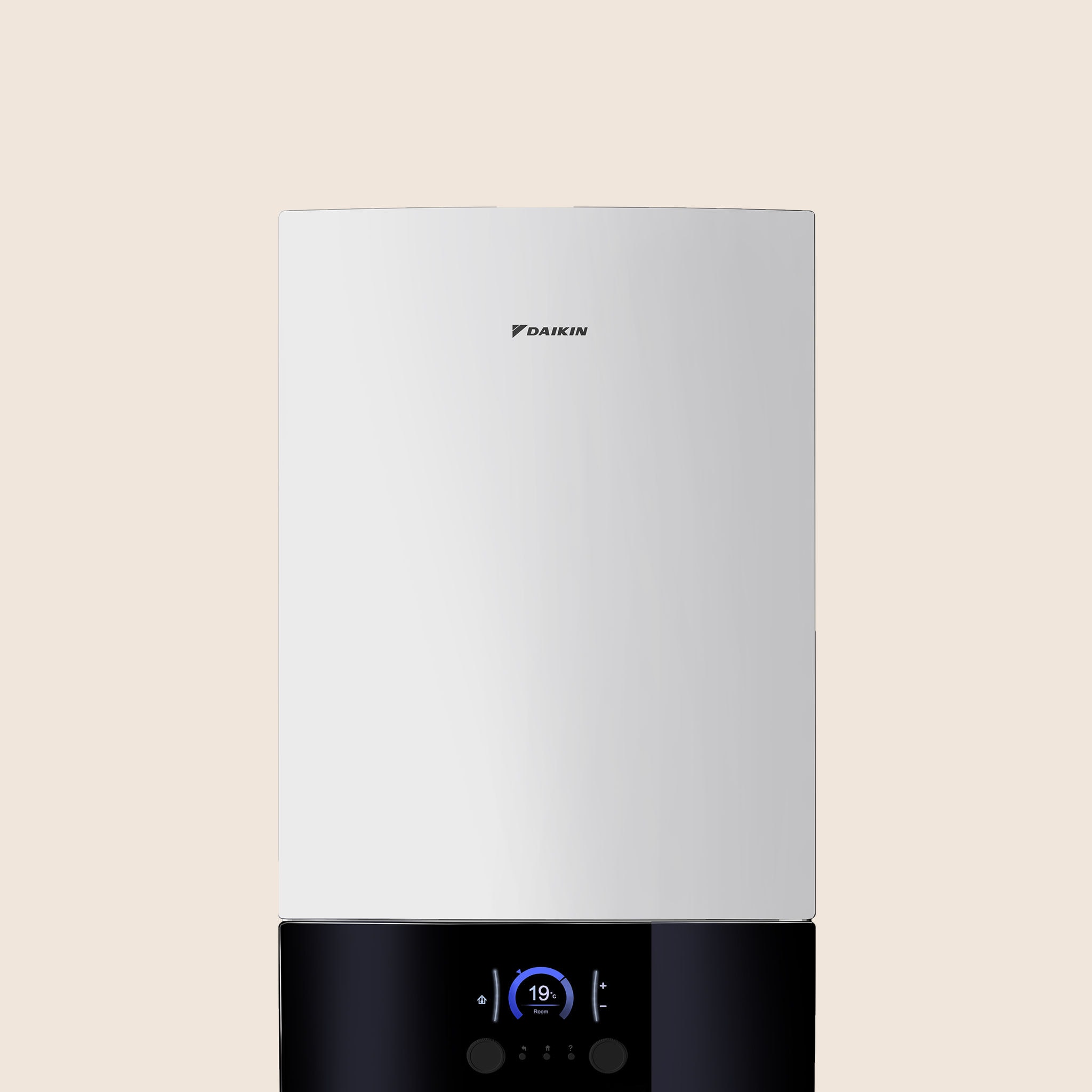 Pohľad spredu na vnútornú jednotku strednoteplotného tepelného čerpadla vzduch-voda Daikin Altherma 3 R MT W.