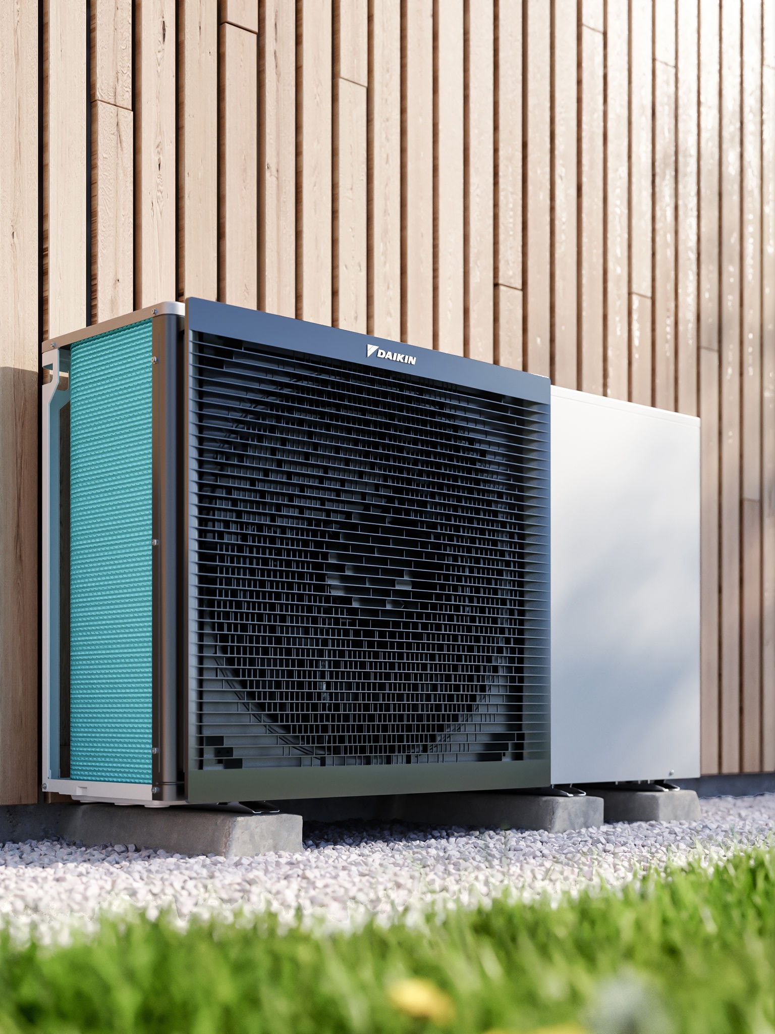 Vonkajšia jednotka Daikin Altherma umiestnená v záhrade