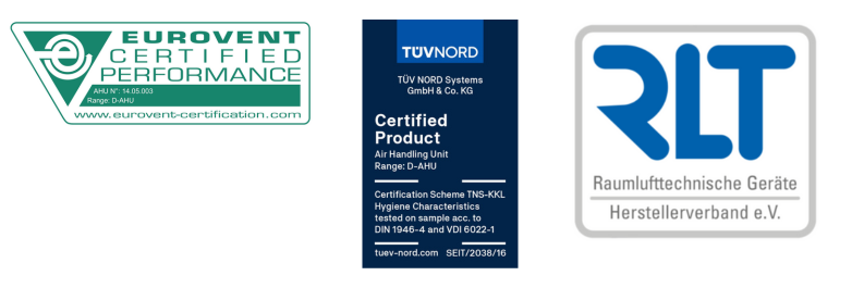 Logá certifikátov zabezpečenia kvality Daikin VZT jednotiek